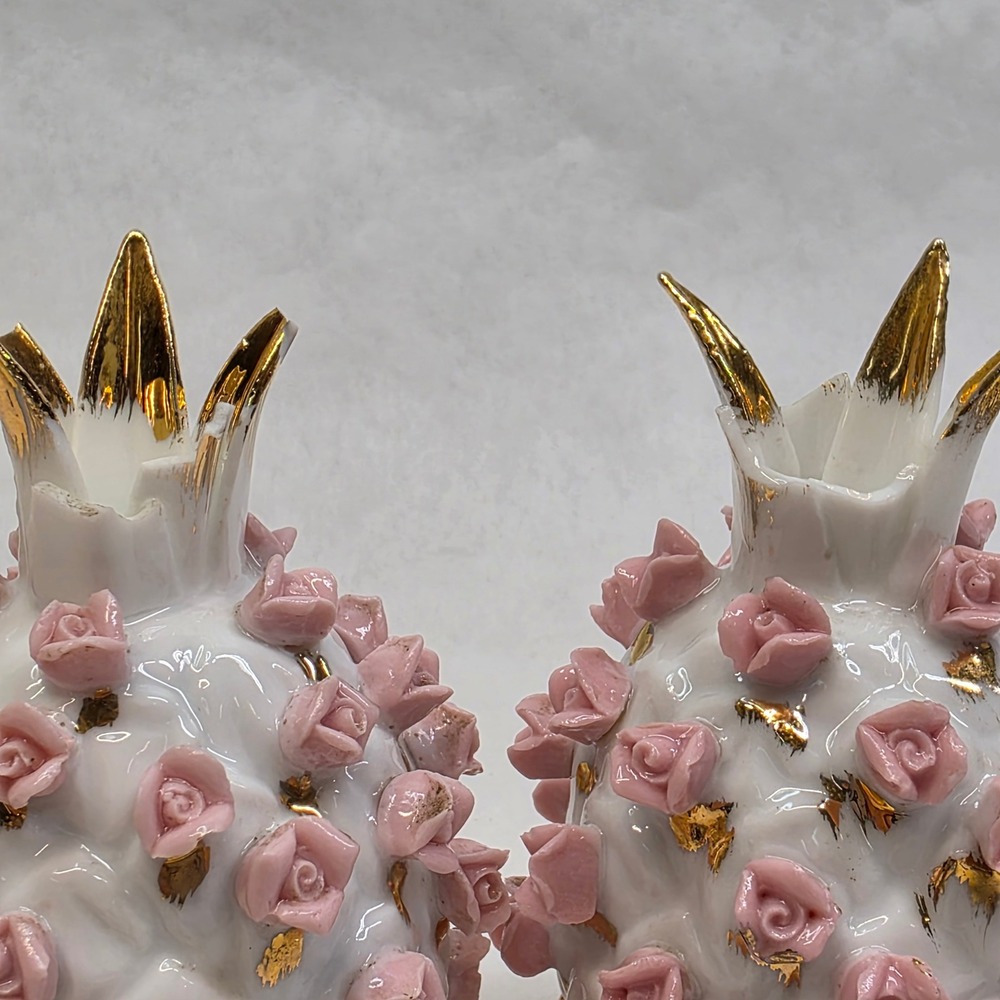 Vtg Salt and Pepper Shakers Pink Rose Gold Pineapple KW3053 Japan FAIR Cond READ - Picture 5 of 10
